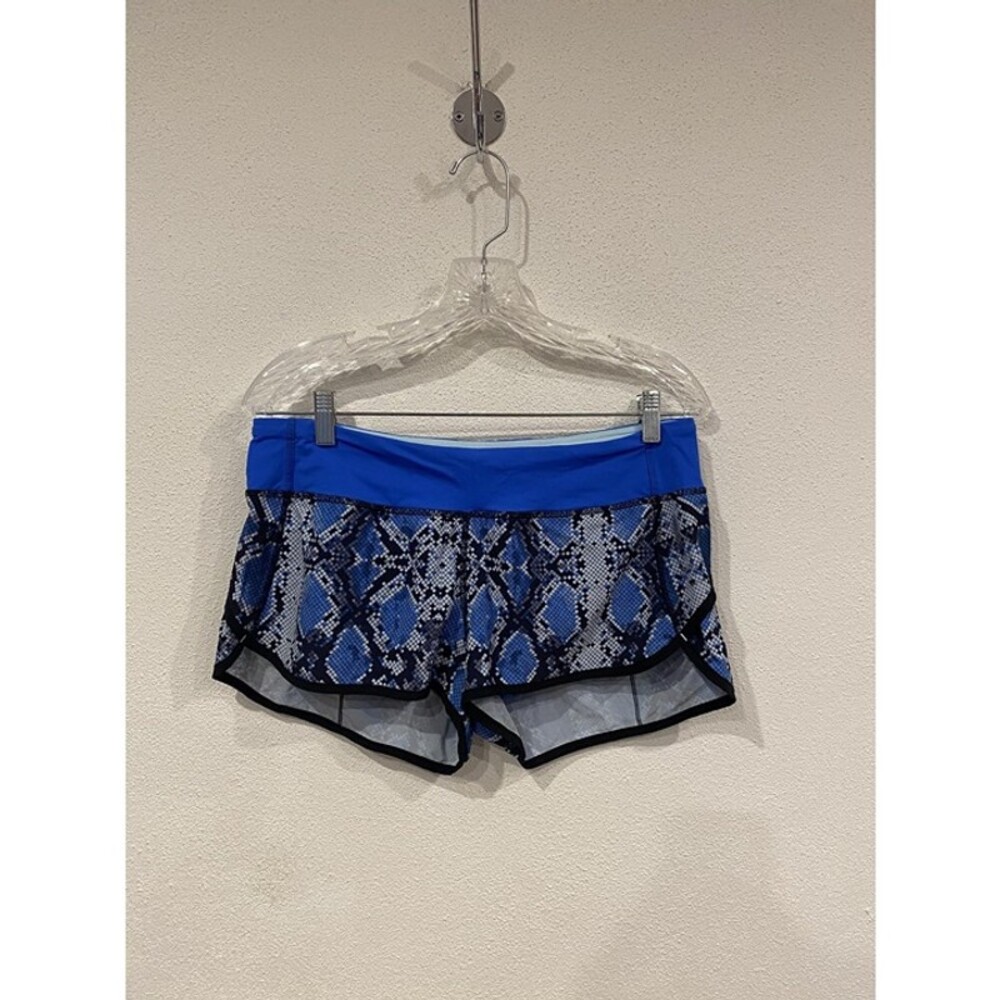 Lululemon Speed Shorts Ziggy Snake Womens 8 Blue Running Lined Elastic Waist Gym - Picture 2 of 5